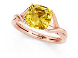 Rose gold Cushion Cut Yellow Sapphire Solitaire Twist Band Prong Setting Ring_97
