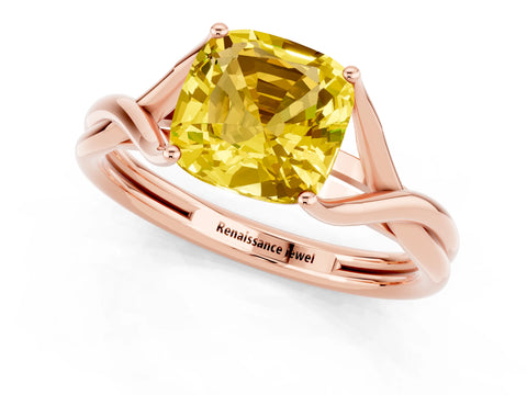 Rose gold Cushion Cut Yellow Sapphire Solitaire Twist Band Prong Setting Ring_97