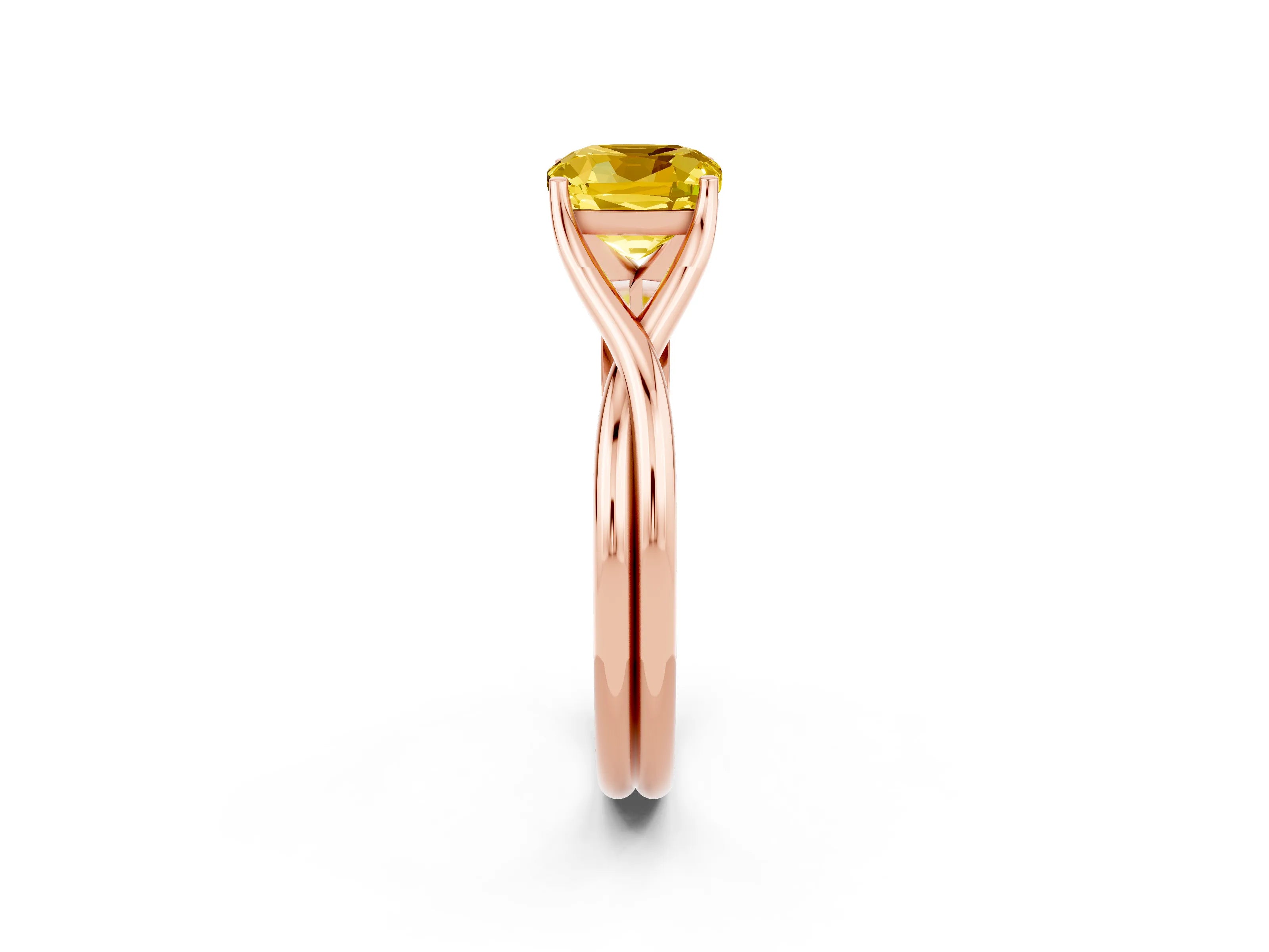 Rose gold Cushion Cut Yellow Sapphire Solitaire Twist Band Prong Setting Ring_98