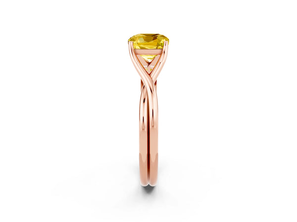 Rose gold Cushion Cut Yellow Sapphire Solitaire Twist Band Prong Setting Ring