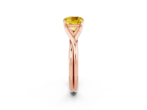 Rose gold Cushion Cut Yellow Sapphire Solitaire Twist Band Prong Setting Ring_98