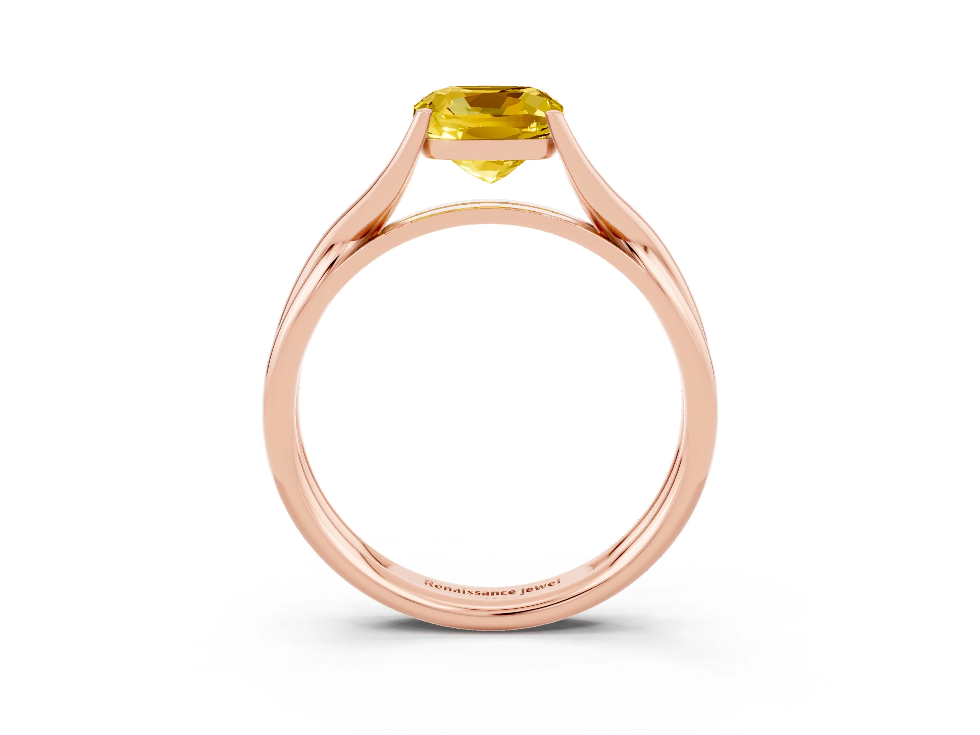 Rose gold Cushion Cut Yellow Sapphire Solitaire Twist Band Prong Setting Ring_99