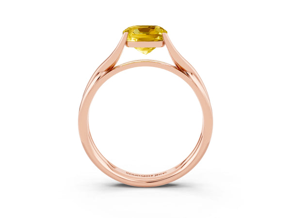 Rose gold Cushion Cut Yellow Sapphire Solitaire Twist Band Prong Setting Ring