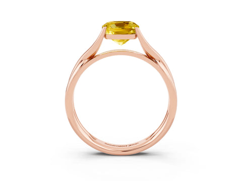 Rose gold Cushion Cut Yellow Sapphire Solitaire Twist Band Prong Setting Ring_99