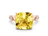 Rose gold Cushion Cut Yellow Sapphire Solitaire Twisted Band with Round  Accents and Prong Setting_12