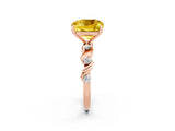 Rose gold Cushion Cut Yellow Sapphire Solitaire Twisted Band with Round  Accents and Prong Setting_14