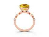 Rose gold Cushion Cut Yellow Sapphire Solitaire Twisted Band with Round  Accents and Prong Setting_15