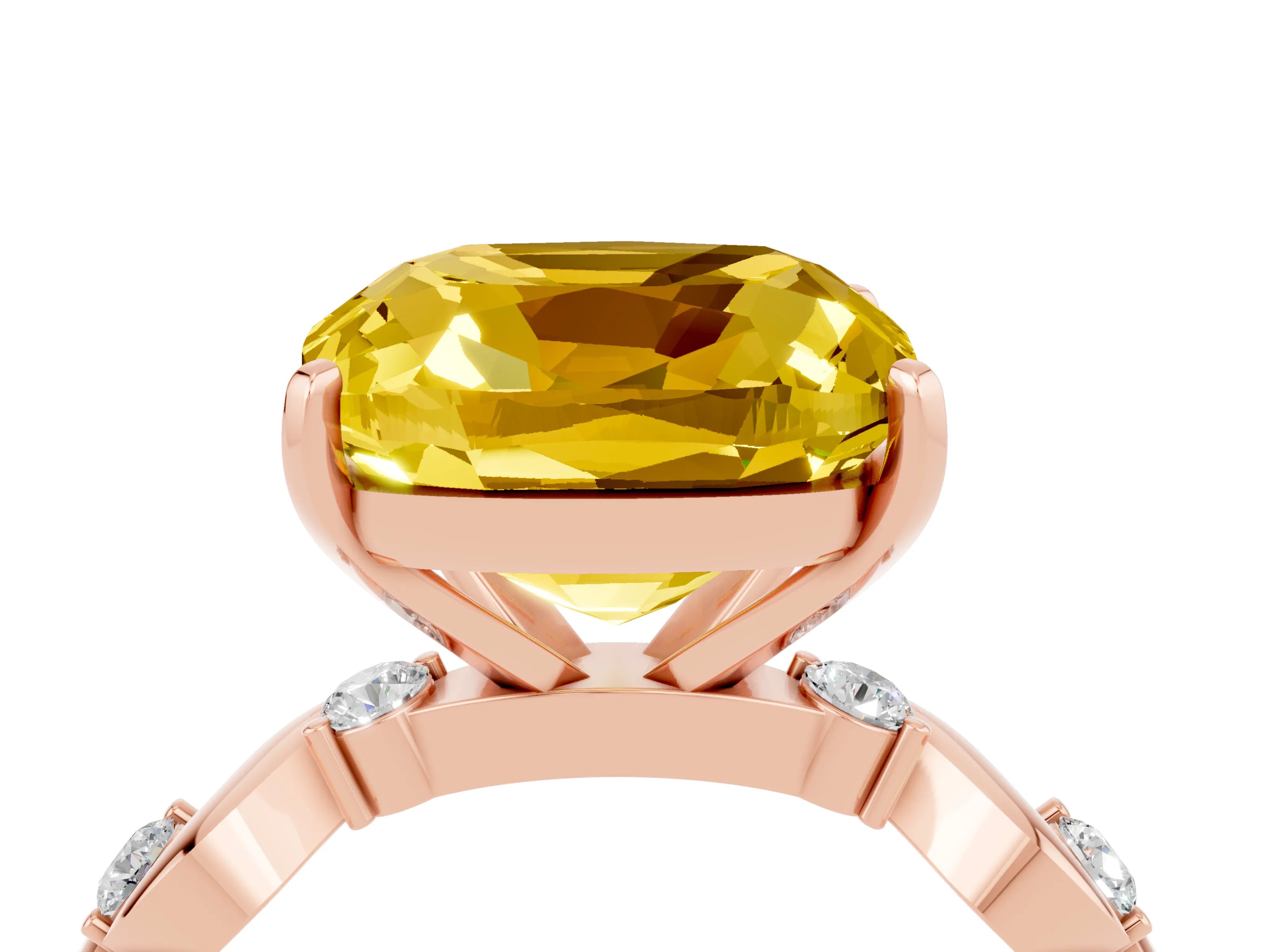 Rose gold Cushion Cut Yellow Sapphire Solitaire Twisted Band with Round  Accents and Prong Setting_16