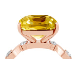 Rose gold Cushion Cut Yellow Sapphire Solitaire Twisted Band with Round  Accents and Prong Setting_16