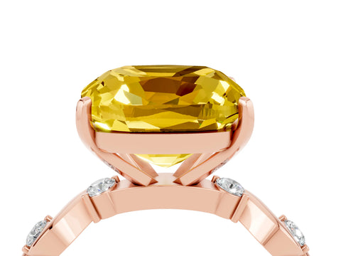 Rose gold Cushion Cut Yellow Sapphire Solitaire Twisted Band with Round  Accents and Prong Setting_16