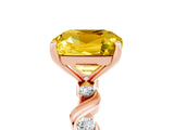Rose gold Cushion Cut Yellow Sapphire Solitaire Twisted Band with Round  Accents and Prong Setting_17