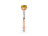 Rose gold Cushion Cut Yellow Sapphire Solitaire with Side Baguettes and Channel Set Band_26