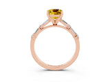 Rose gold Cushion Cut Yellow Sapphire Solitaire with Side Baguettes and Channel Set Band_27