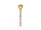 Rose gold Cushion Cut Yellow Sapphire Solitaire with Side Stones, Pave Band, Four-Prong Setting_62