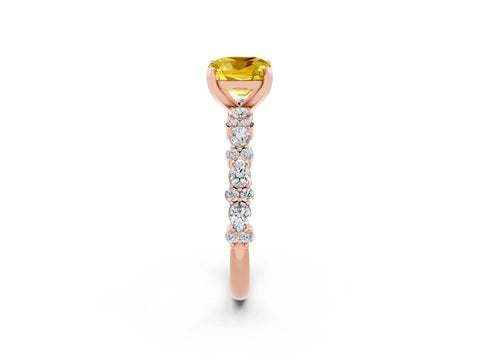 Rose gold Cushion Cut Yellow Sapphire Solitaire with Side Stones, Pave Band, Four-Prong Setting_62