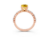 Rose gold Cushion Cut Yellow Sapphire Solitaire with Side Stones, Pave Band, Four-Prong Setting_63