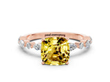 Rose gold Cushion Cut Yellow Sapphire Solitaire with Side Stones on a Pavé Band and Four-Prong Setting_24