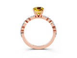 Rose gold Cushion Cut Yellow Sapphire Solitaire with Side Stones on a Pavé Band and Four-Prong Setting_27