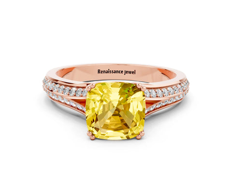 Rose gold Cushion Cut Yellow Sapphire Split Shank Engagement Ring with Pavé Band_24