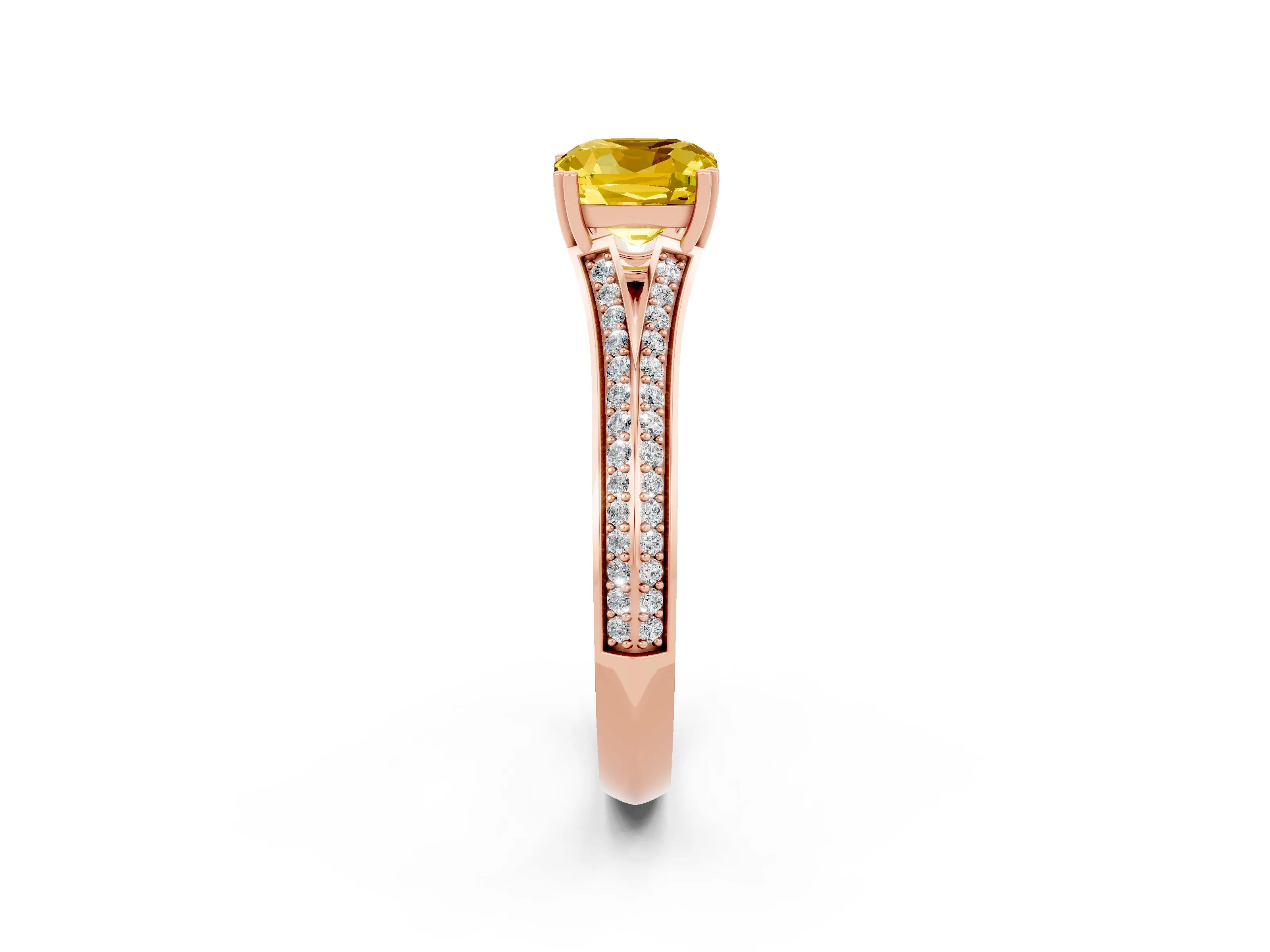 Rose gold Cushion Cut Yellow Sapphire Split Shank Engagement Ring with Pavé Band_26