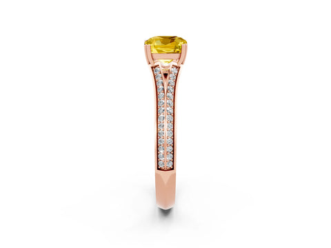 Rose gold Cushion Cut Yellow Sapphire Split Shank Engagement Ring with Pavé Band_26