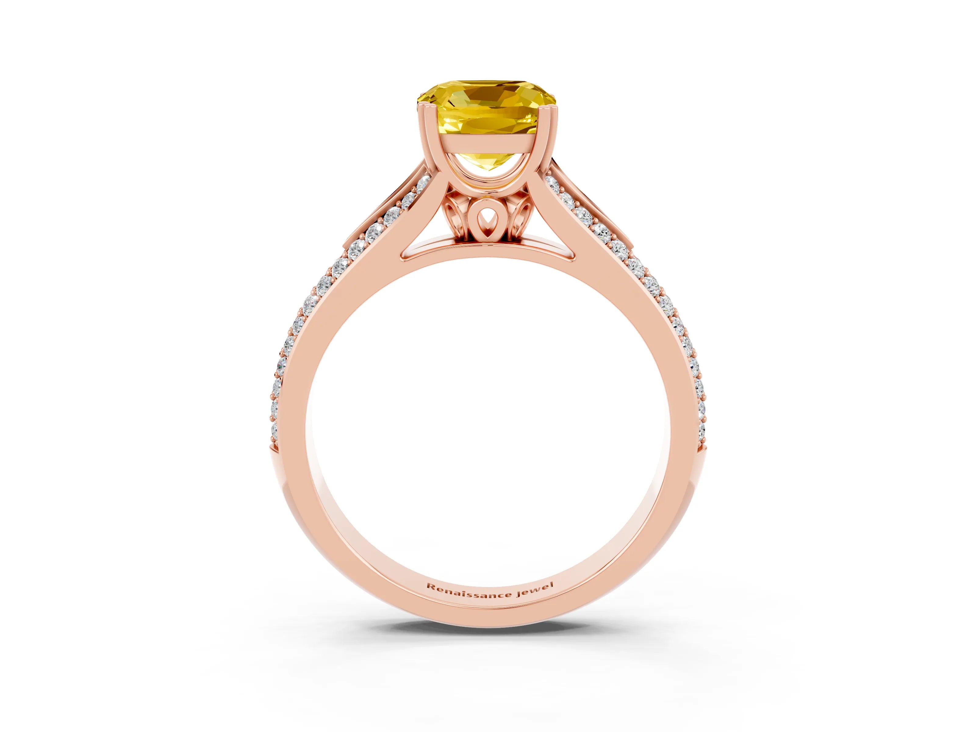 Rose gold Cushion Cut Yellow Sapphire Split Shank Engagement Ring with Pavé Band_27