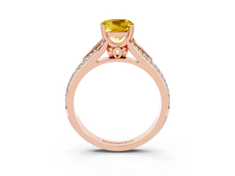 Rose gold Cushion Cut Yellow Sapphire Split Shank Engagement Ring with Pavé Band_27