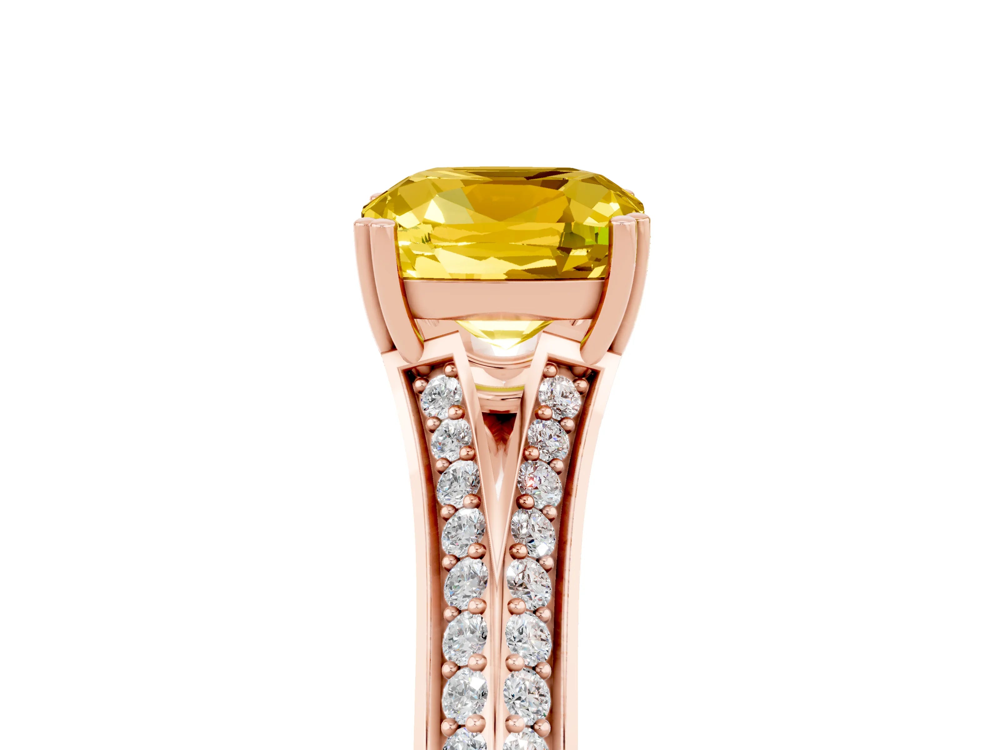 Rose gold Cushion Cut Yellow Sapphire Split Shank Engagement Ring with Pavé Band_29
