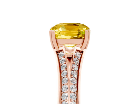Rose gold Cushion Cut Yellow Sapphire Split Shank Engagement Ring with Pavé Band_29