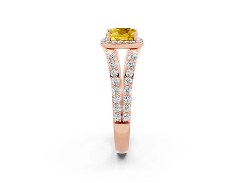 Rose gold Cushion Cut Yellow Sapphire Split Shank Halo Ring with Four-Prong Setting_14