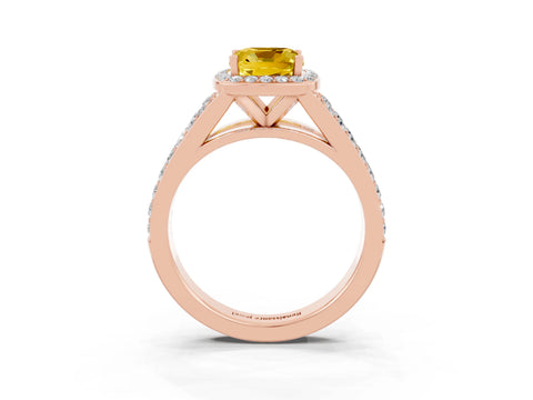 Rose gold Cushion Cut Yellow Sapphire Split Shank Halo Ring with Four-Prong Setting_15