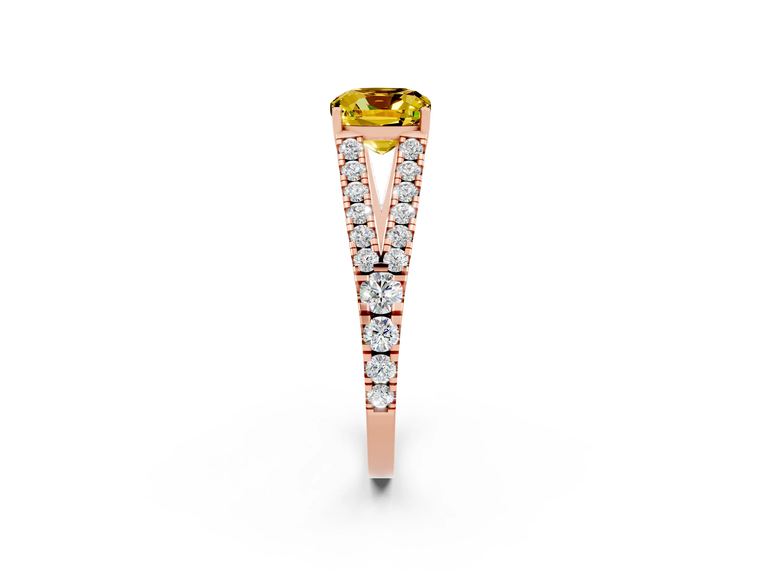 Rose gold Cushion Cut Yellow Sapphire Split Shank Pavé Engagement Ring with Four-Prong Setting_14