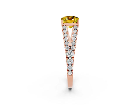 Rose gold Cushion Cut Yellow Sapphire Split Shank Pavé Engagement Ring with Four-Prong Setting_14