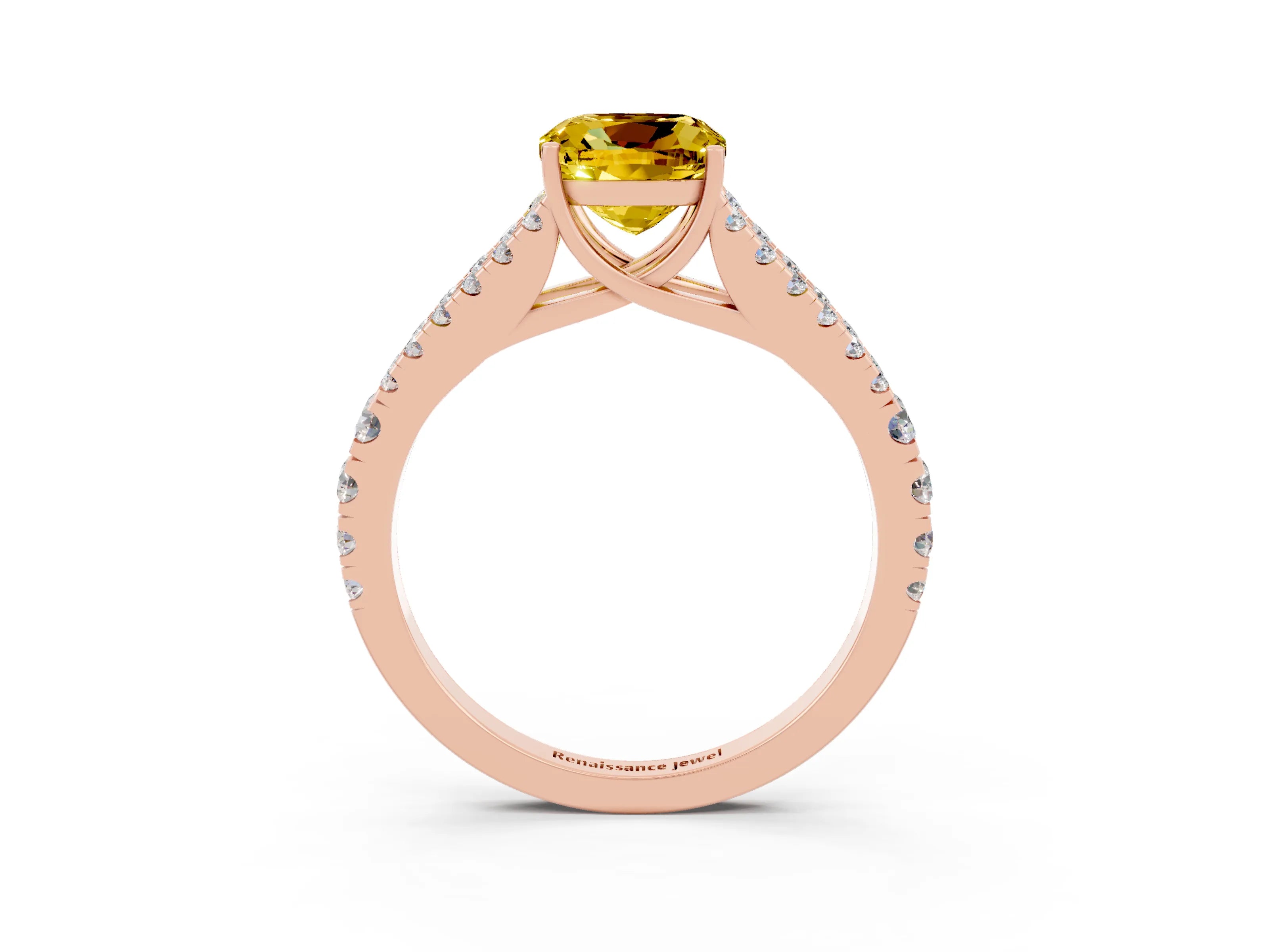 Rose gold Cushion Cut Yellow Sapphire Split Shank Pavé Engagement Ring with Four-Prong Setting_15