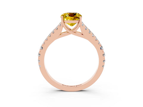 Rose gold Cushion Cut Yellow Sapphire Split Shank Pavé Engagement Ring with Four-Prong Setting_15