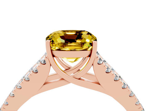Rose gold Cushion Cut Yellow Sapphire Split Shank Pavé Engagement Ring with Four-Prong Setting_16