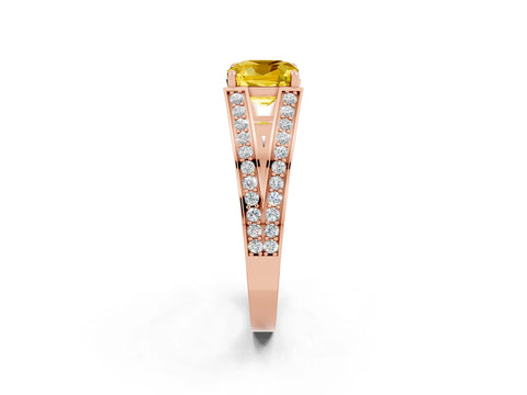 Rose gold Cushion Cut Yellow Sapphire Split Shank Ring with Pavé Band and Four-Prong Setting_2