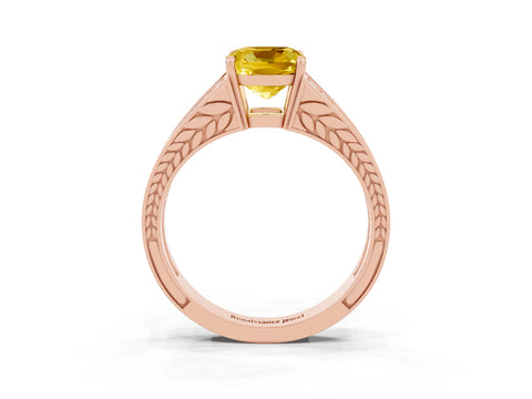 Rose gold Cushion Cut Yellow Sapphire Split Shank Ring with Pavé Band and Four-Prong Setting_3