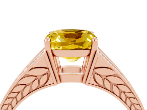 Rose gold Cushion Cut Yellow Sapphire Split Shank Ring with Pavé Band and Four-Prong Setting_4