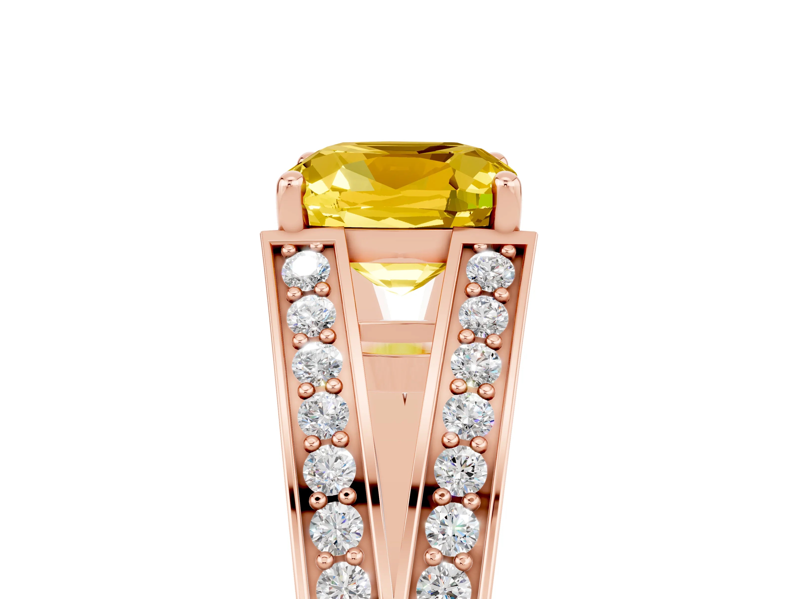 Rose gold Cushion Cut Yellow Sapphire Split Shank Ring with Pavé Band and Four-Prong Setting_5