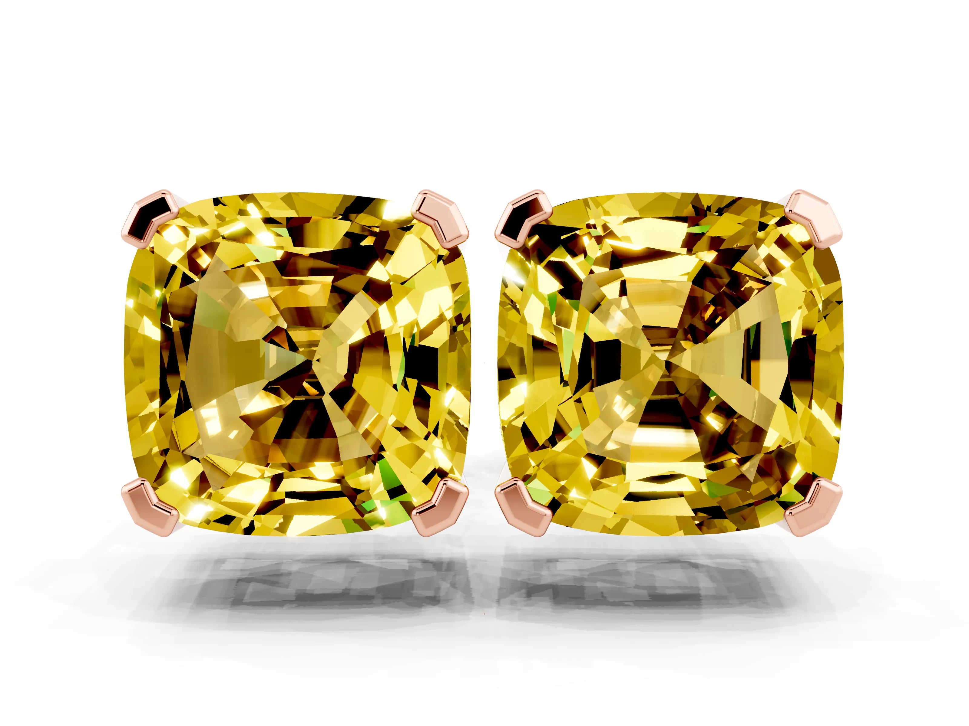Rose gold Cushion Cut Yellow Sapphire Stud Earrings_30