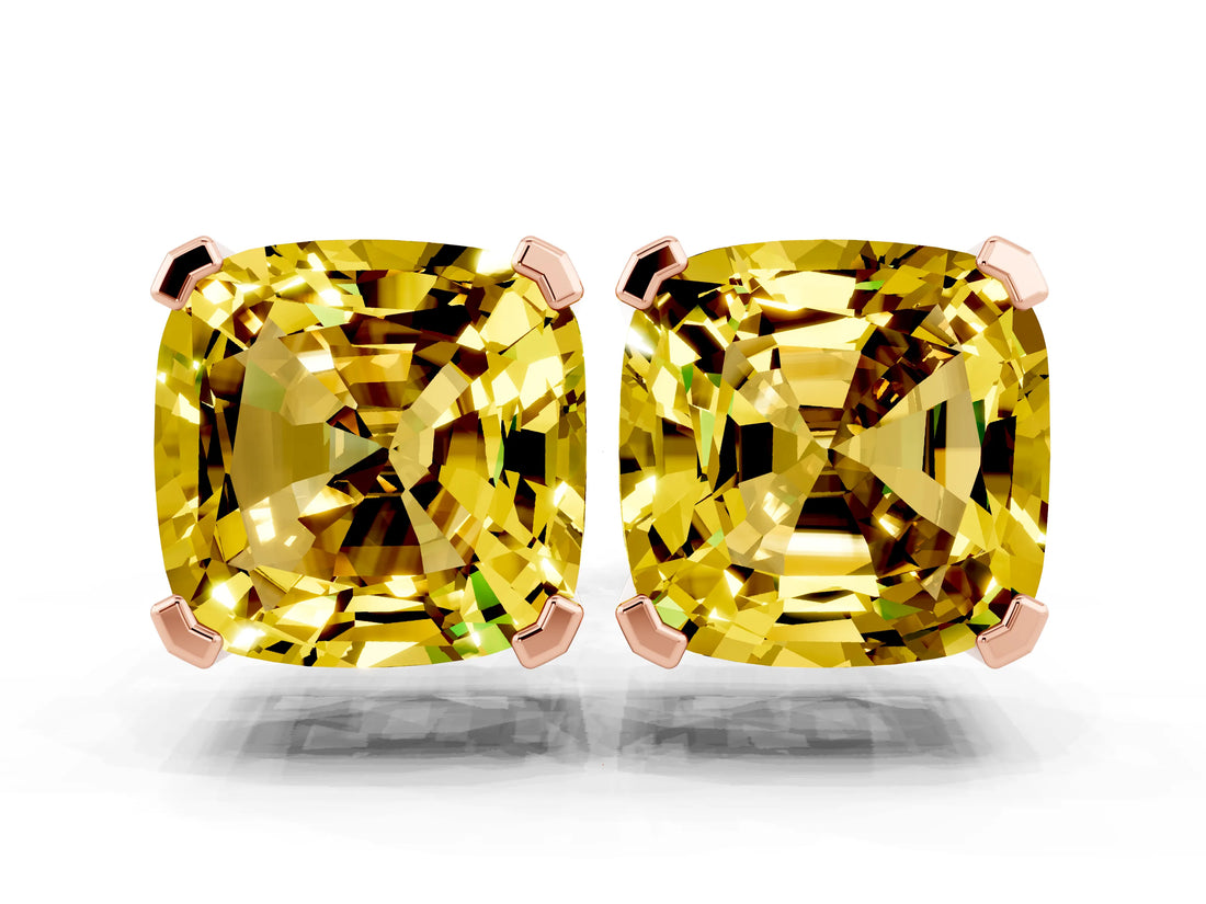 Rose gold Cushion Cut Yellow Sapphire Stud Earrings_30
