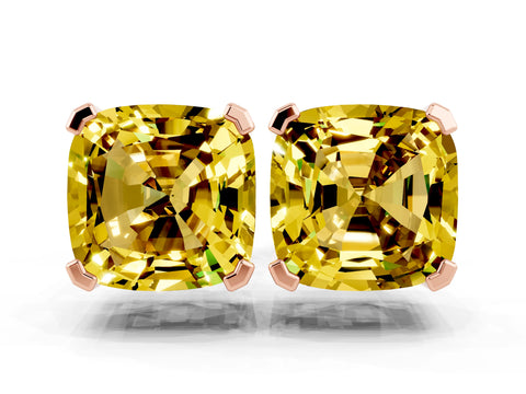 Rose gold Cushion Cut Yellow Sapphire Stud Earrings_30