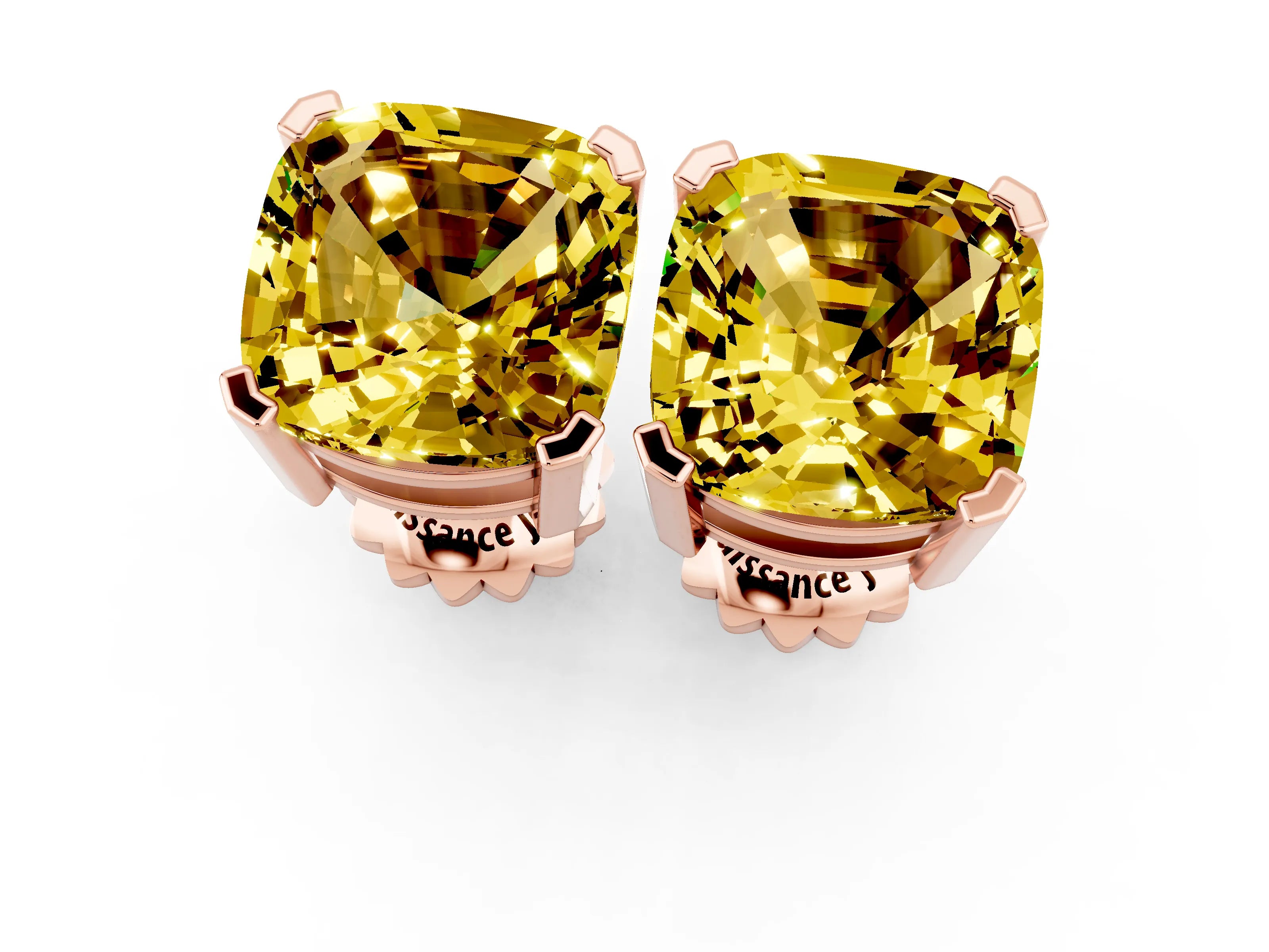 Rose gold Cushion Cut Yellow Sapphire Stud Earrings_31