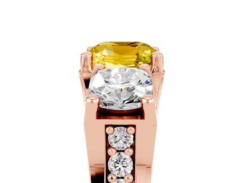 Rose gold Cushion Cut Yellow Sapphire Three-Stone Ring with Channel Set Band and Four-Prong Setting_5