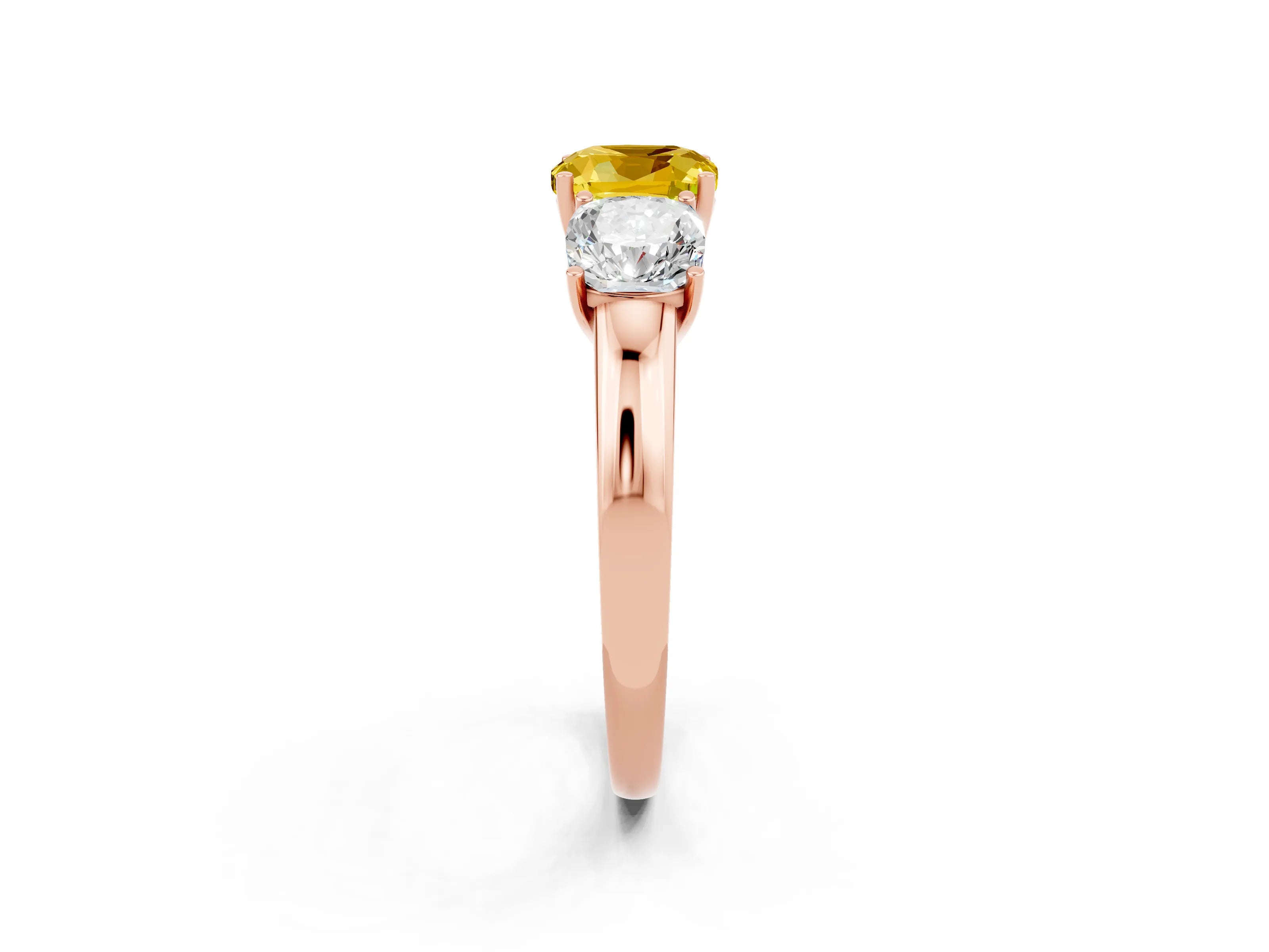 Rose gold Cushion Cut Yellow Sapphire Three-Stone Ring with Four-Prong Setting and Classic Band_2
