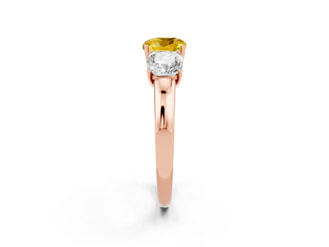 Rose gold Cushion Cut Yellow Sapphire Three-Stone Ring with Four-Prong Setting and Classic Band_2
