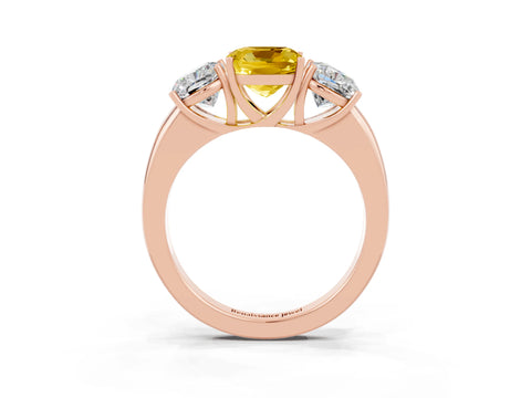 Rose gold Cushion Cut Yellow Sapphire Three-Stone Ring with Four-Prong Setting and Classic Band_3