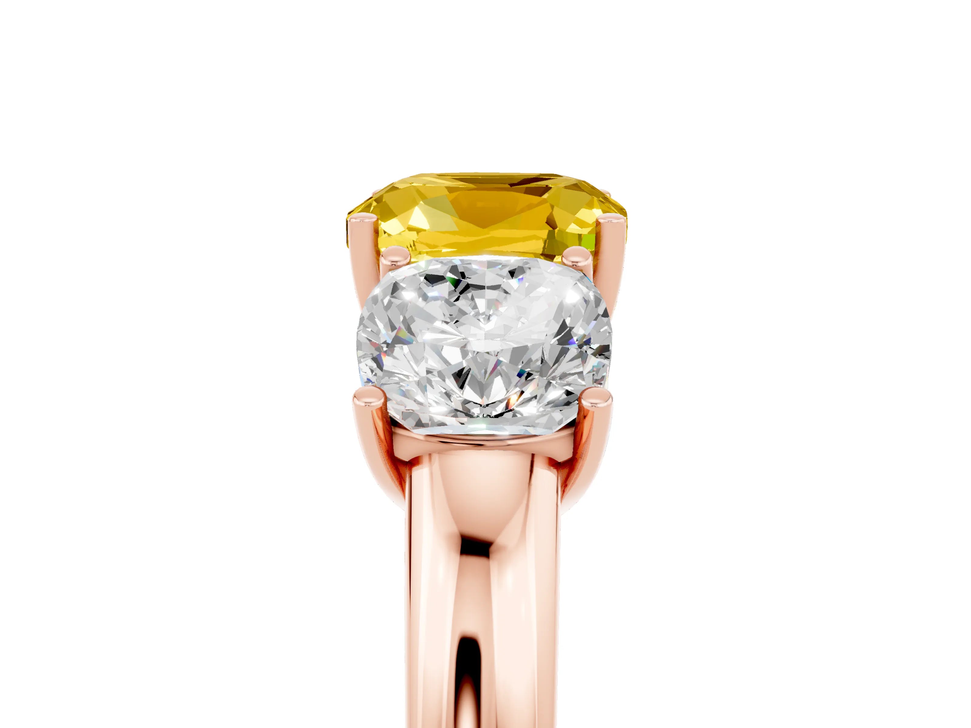 Rose gold Cushion Cut Yellow Sapphire Three-Stone Ring with Four-Prong Setting and Classic Band_5