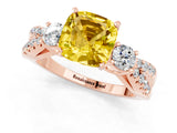 Rose gold Cushion Cut Yellow Sapphire Three-Stone Ring with Pavé Split Shank and Four-Prong Setting_37